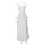 Robe longue brodée à fines bretelles pour femme
