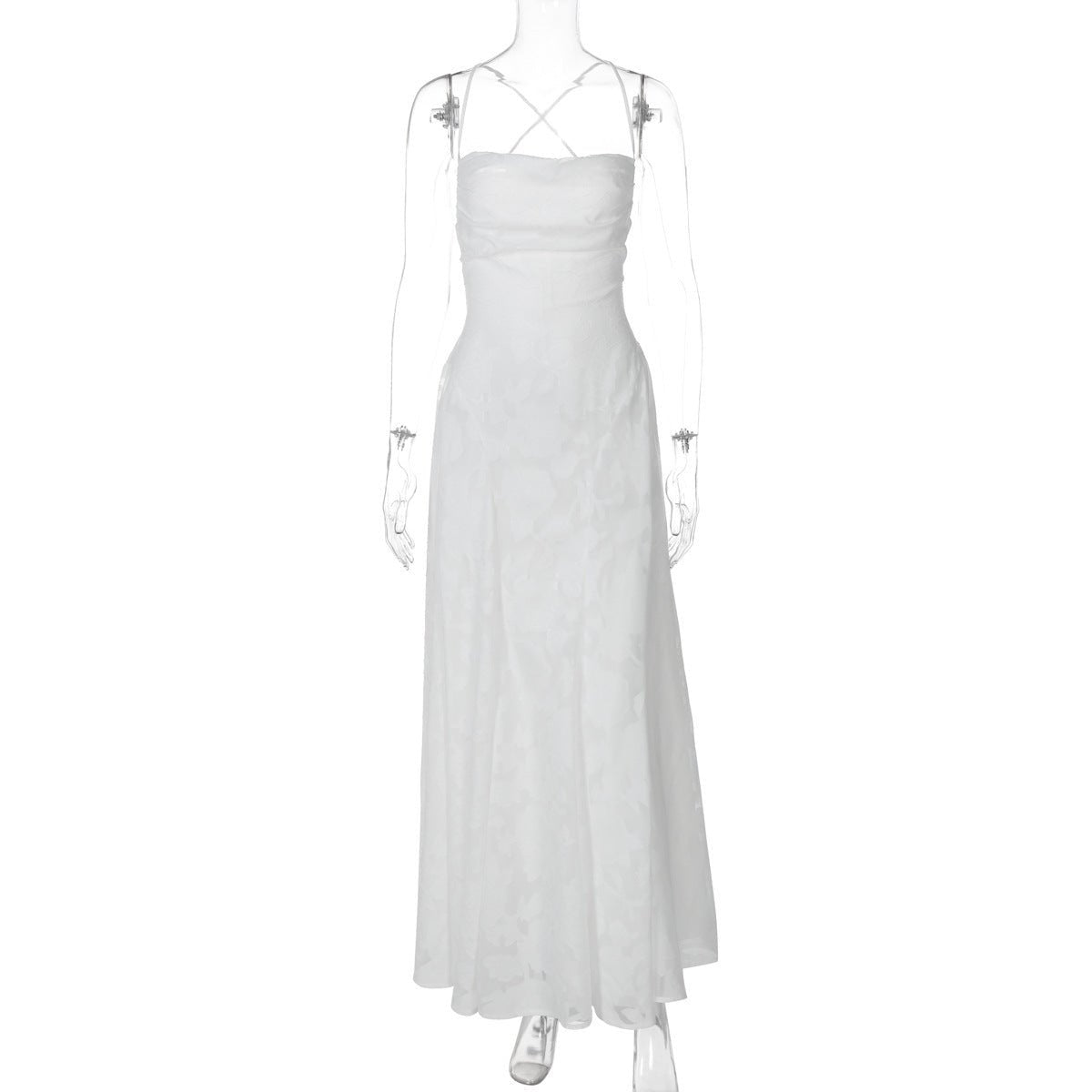 Robe longue brodée à fines bretelles pour femme