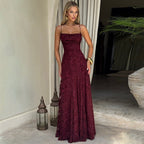 Robe longue brodée à fines bretelles pour femme