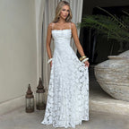 Robe longue brodée à fines bretelles pour femme