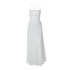 Robe longue brodée à fines bretelles pour femme