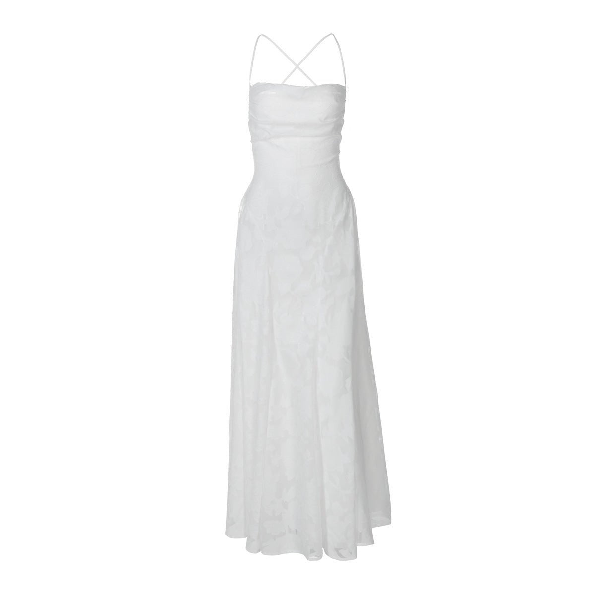 Robe longue brodée à fines bretelles pour femme