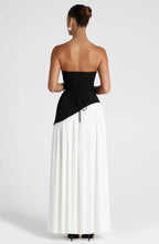 Robe longue bustier avec col foulard et fente pour femme
