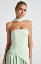 Robe longue bustier avec col foulard et fente pour femme