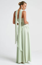 Robe longue bustier avec col foulard et fente pour femme