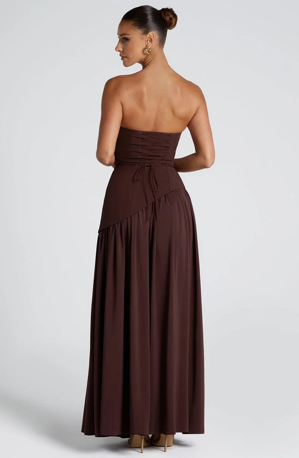 Robe longue bustier avec col foulard et fente pour femme