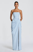 Robe longue bustier drapée à fente haute pour femme