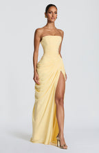Robe longue bustier drapée à fente haute pour femme