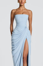 Robe longue bustier drapée à fente haute pour femme