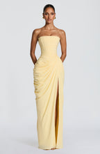 Robe longue bustier drapée à fente haute pour femme