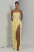 Robe longue bustier drapée à fente haute pour femme