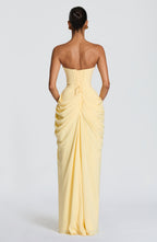 Robe longue bustier drapée à fente haute pour femme