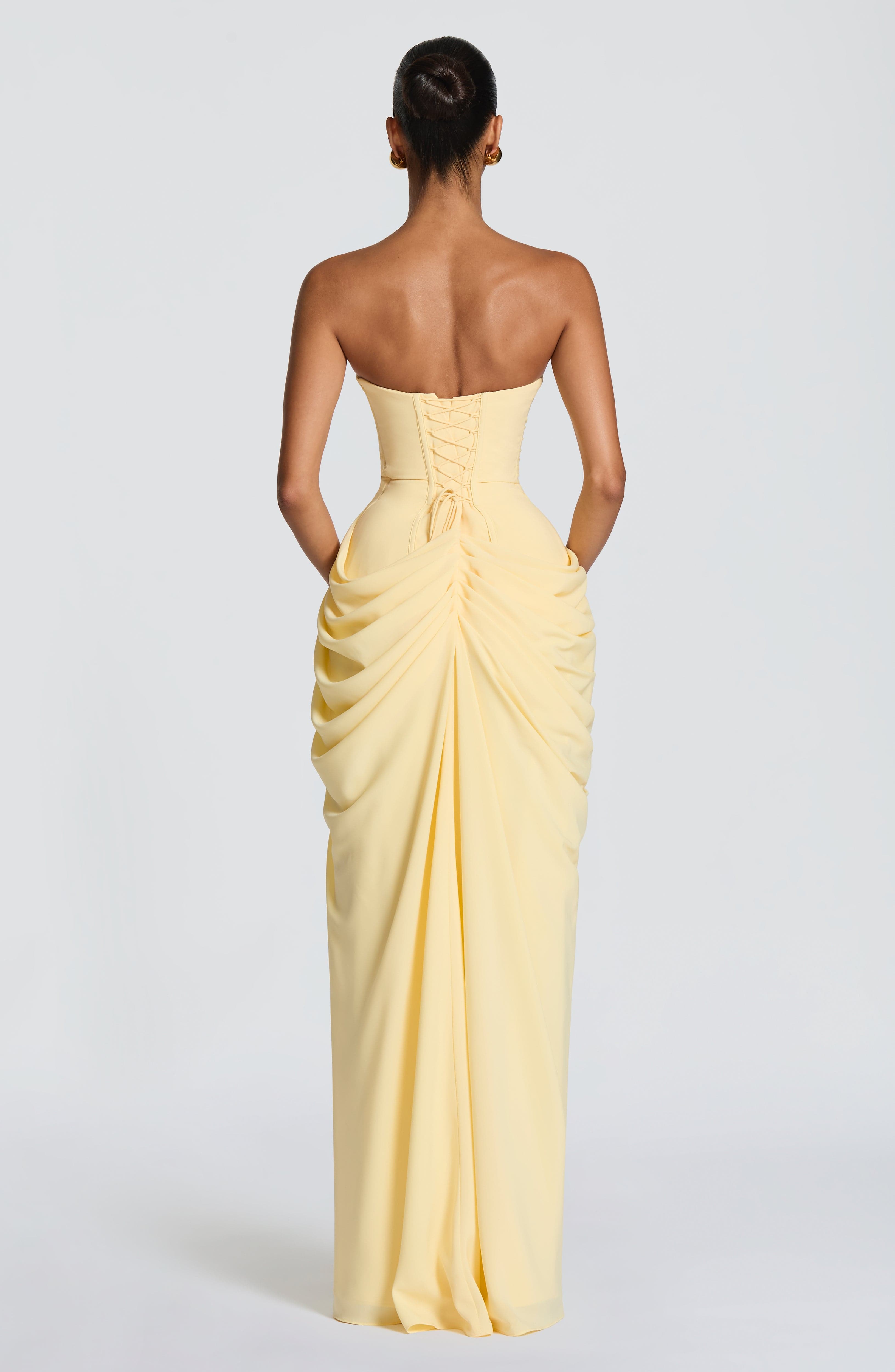 Robe longue bustier drapée à fente haute pour femme