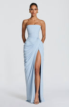 Robe longue bustier drapée à fente haute pour femme