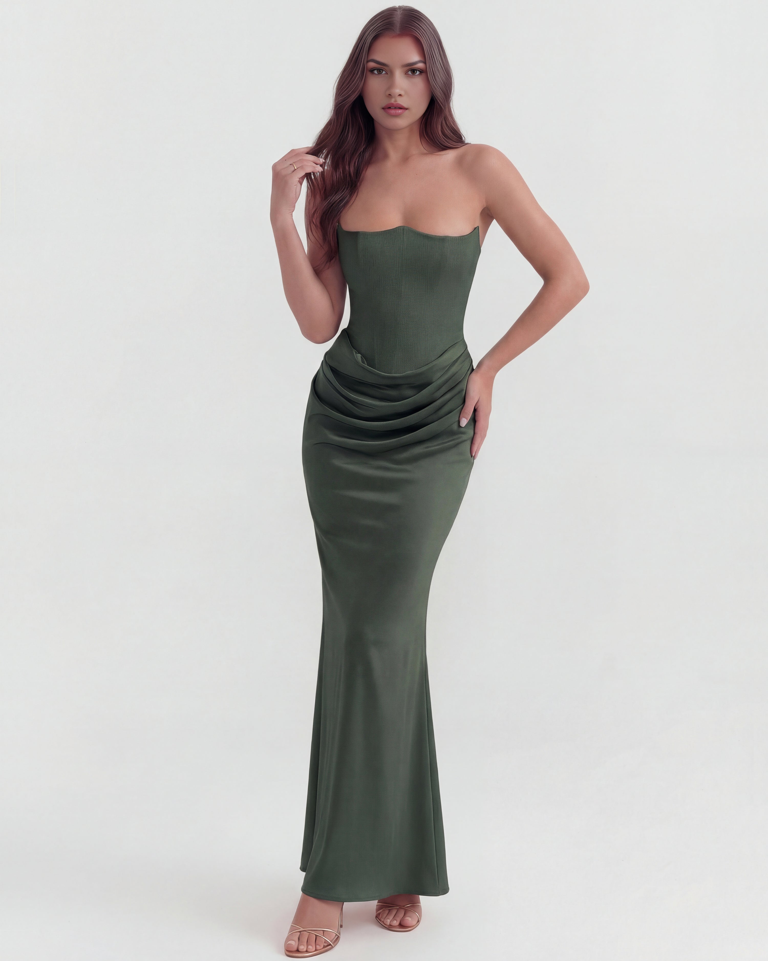 Robe longue bustier drapée