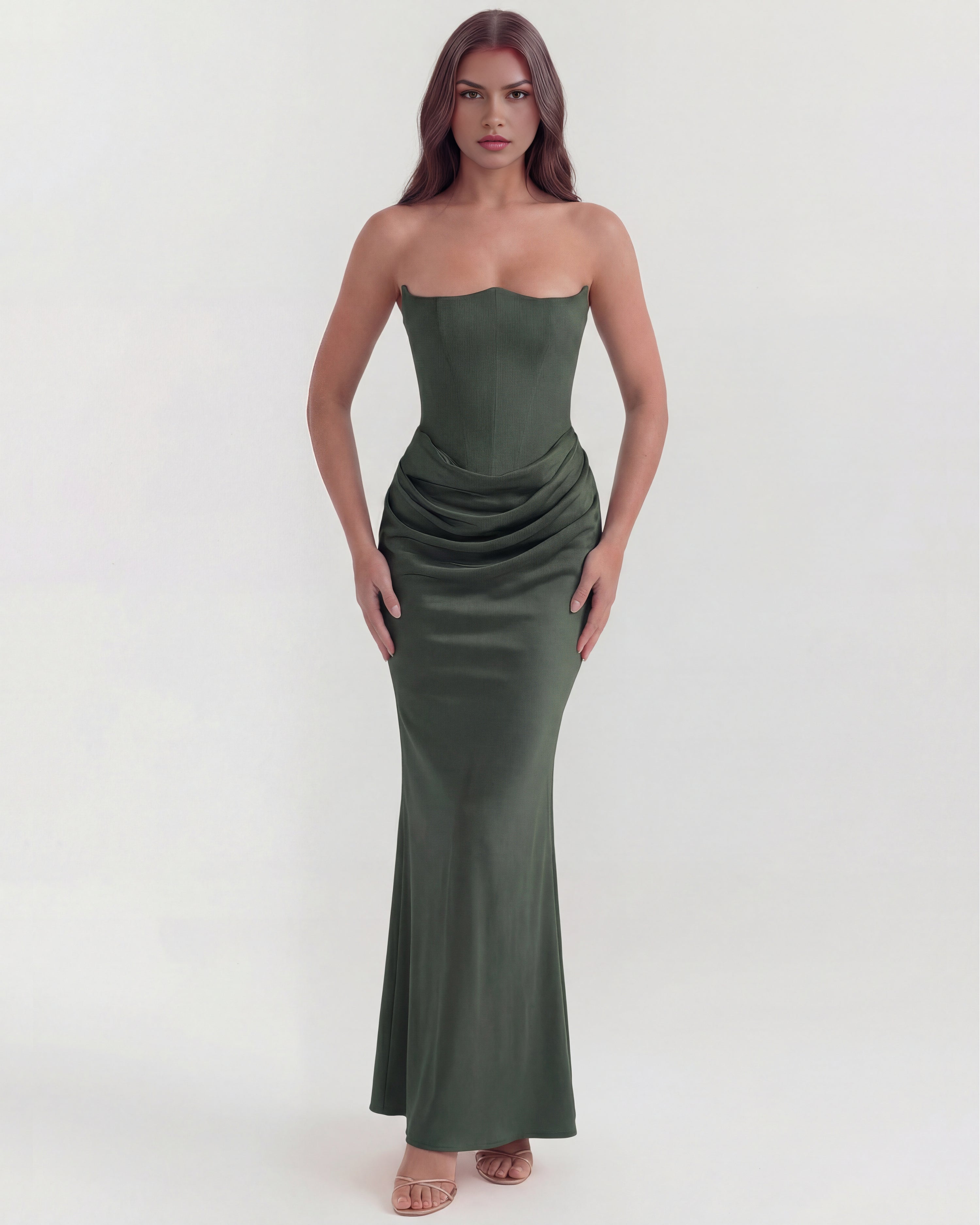 Robe longue bustier drapée