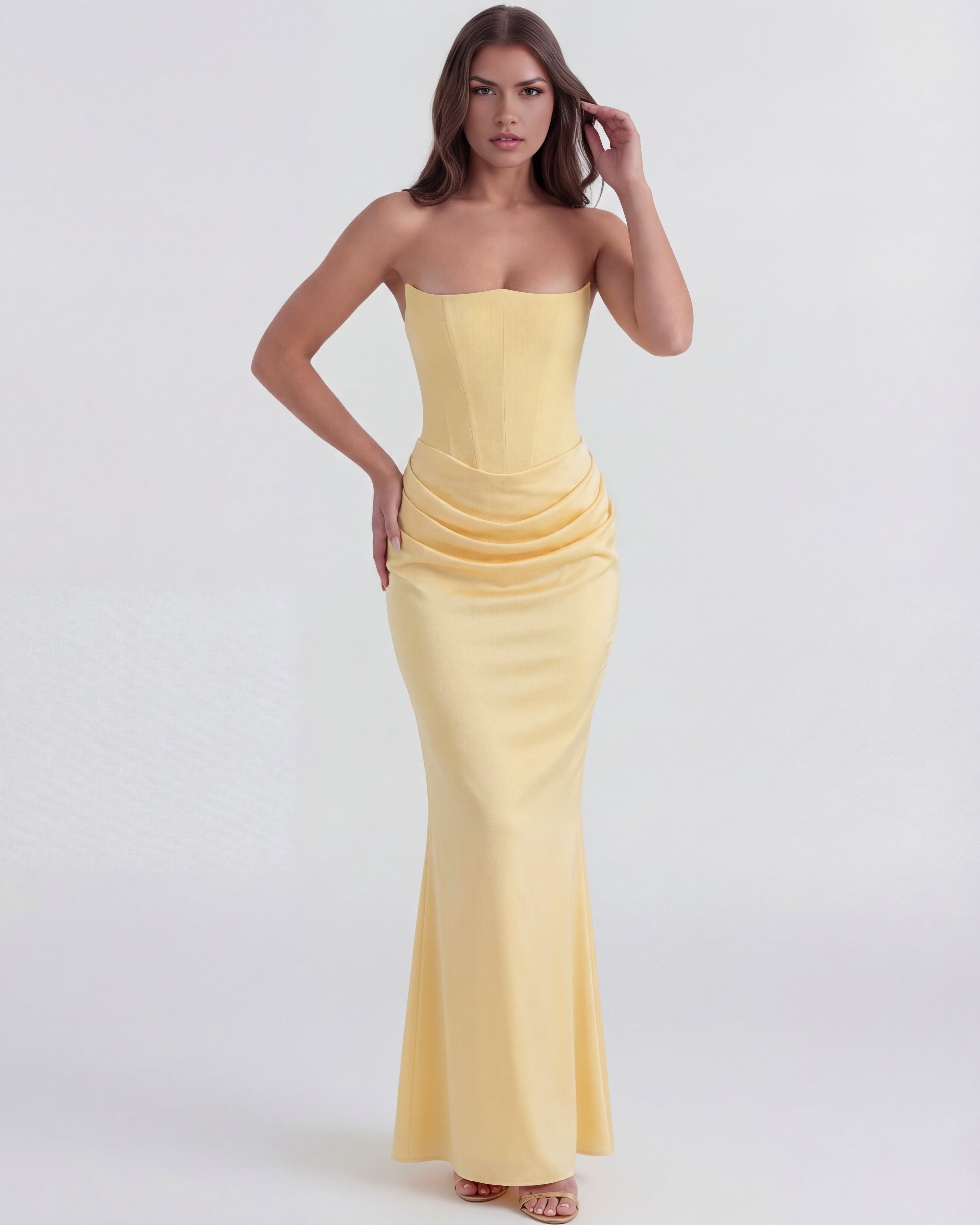 Robe longue bustier drapée