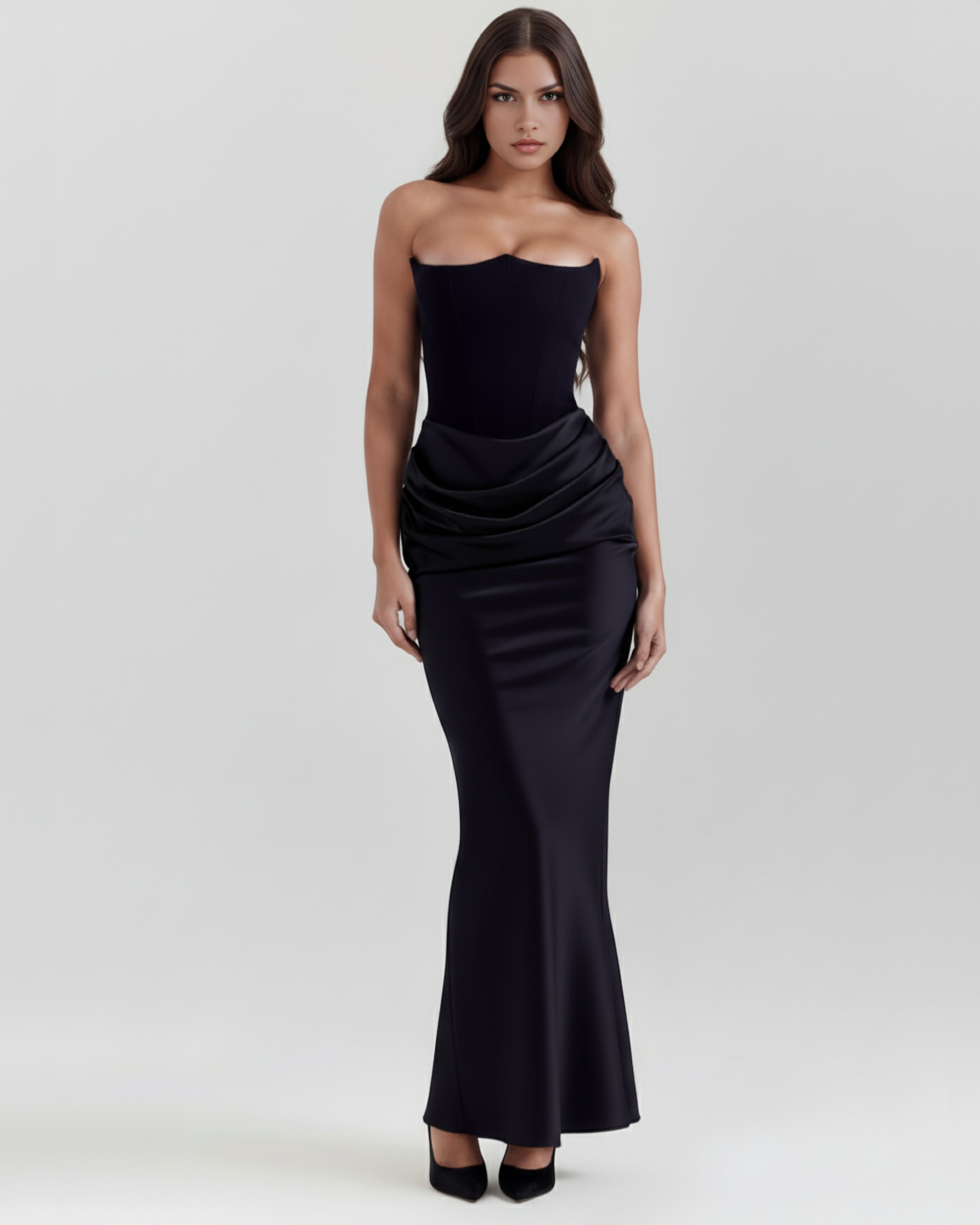 Robe longue bustier drapée