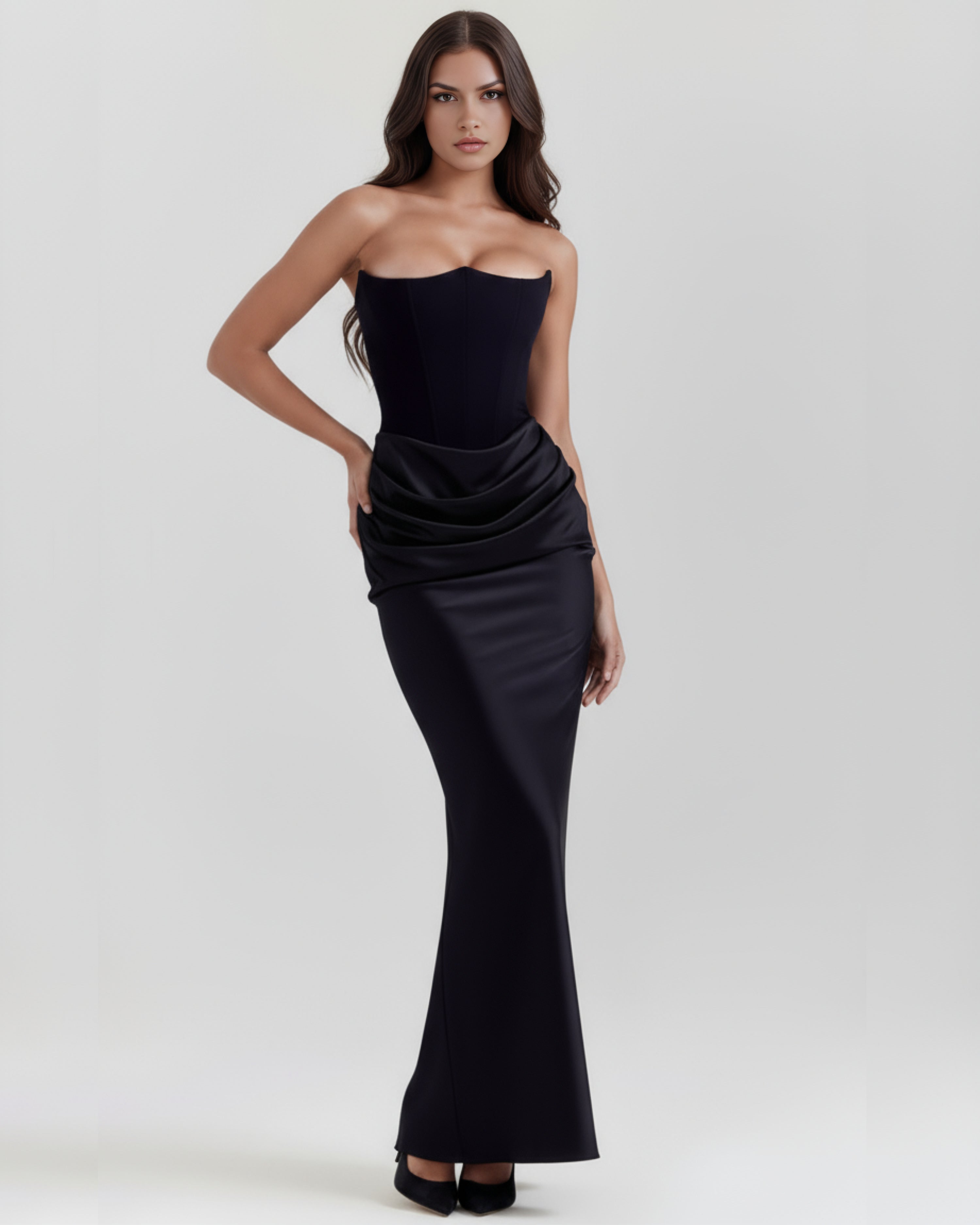 Robe longue bustier drapée