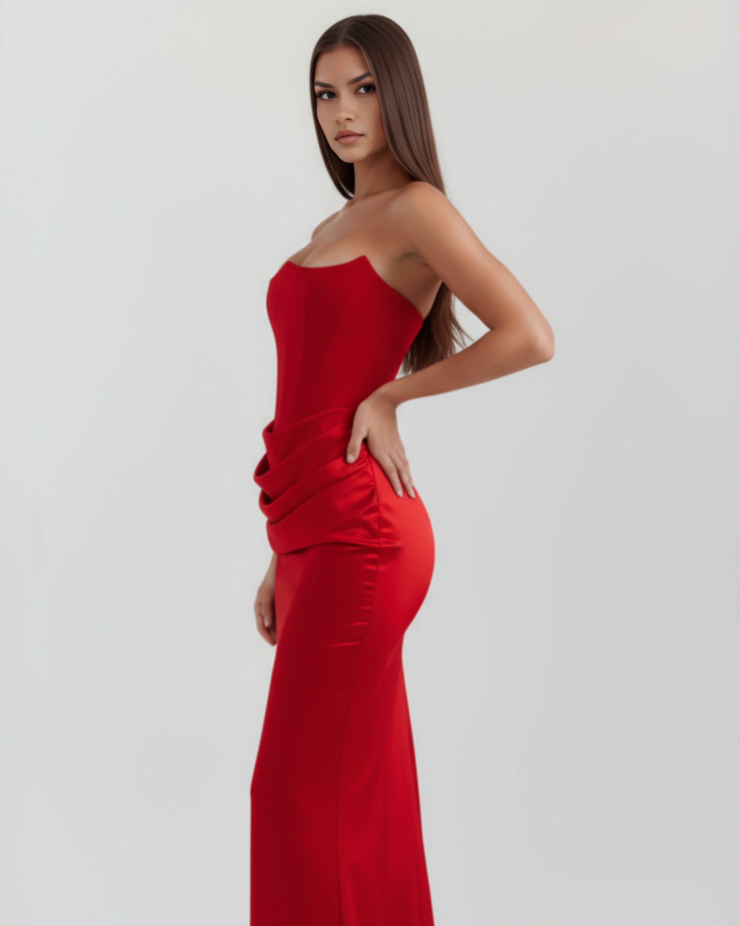 Robe longue bustier drapée