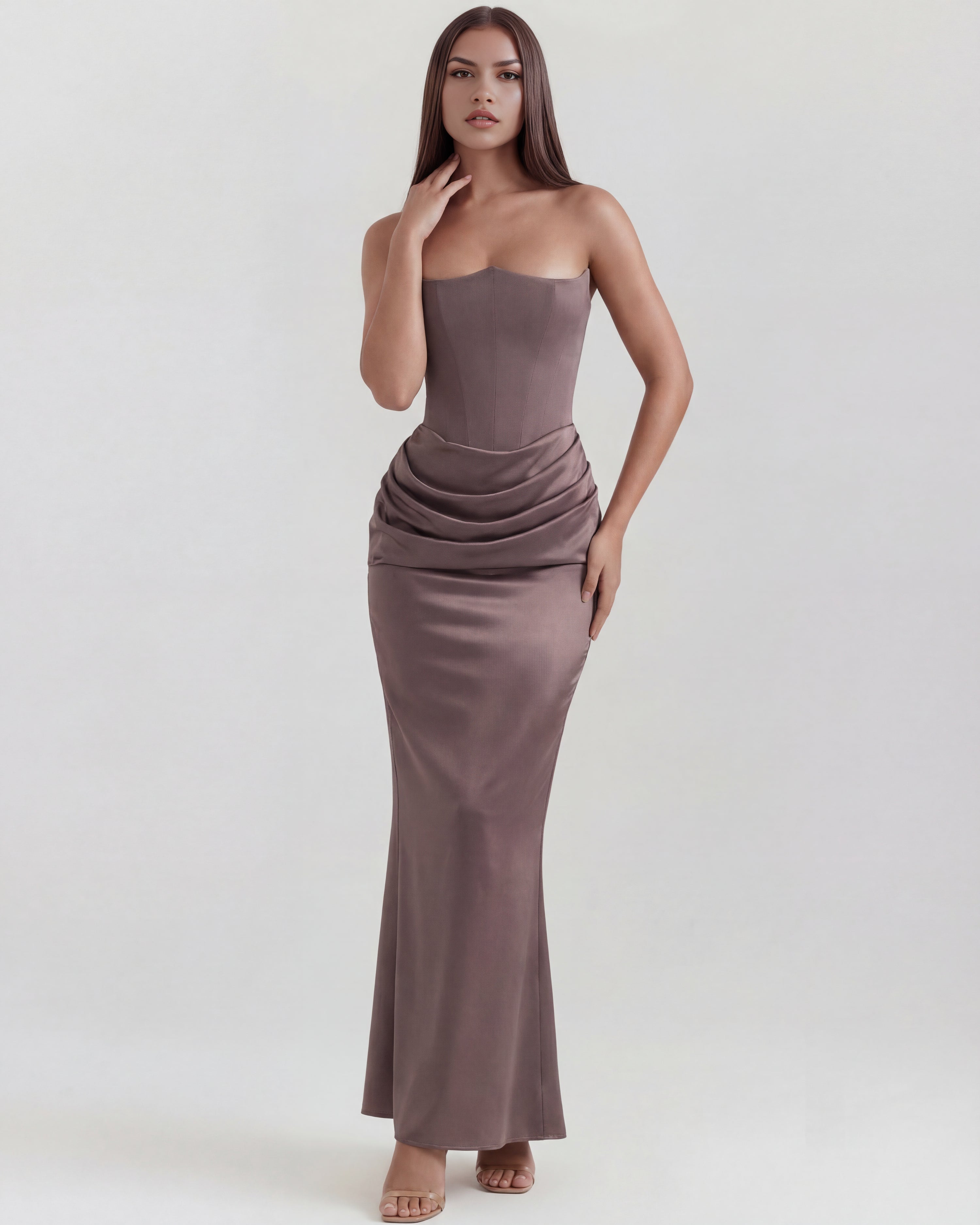 Robe longue bustier drapée