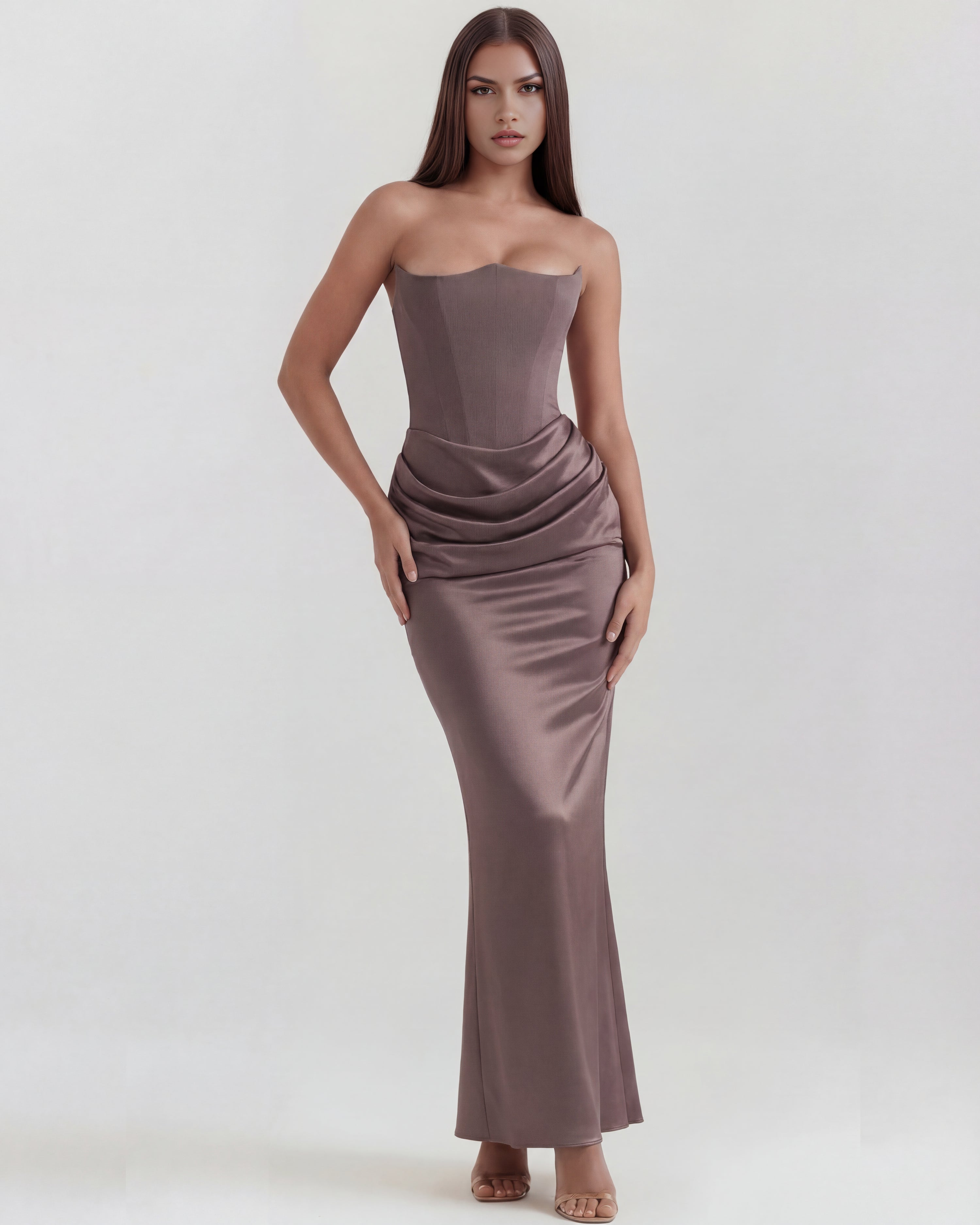 Robe longue bustier drapée