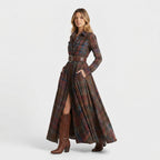Robe longue chemise à carreaux avec ceinture pour femme