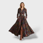 Robe longue chemise à carreaux avec ceinture rouge pour femme