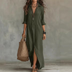 Robe longue chemise col V à fente latérale pour femme