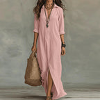 Robe longue chemise col V à fente latérale pour femme