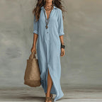 Robe longue chemise col V à fente latérale pour femme