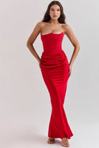 Robe longue corset bustier drapée