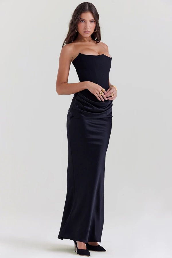 Robe longue corset bustier drapée