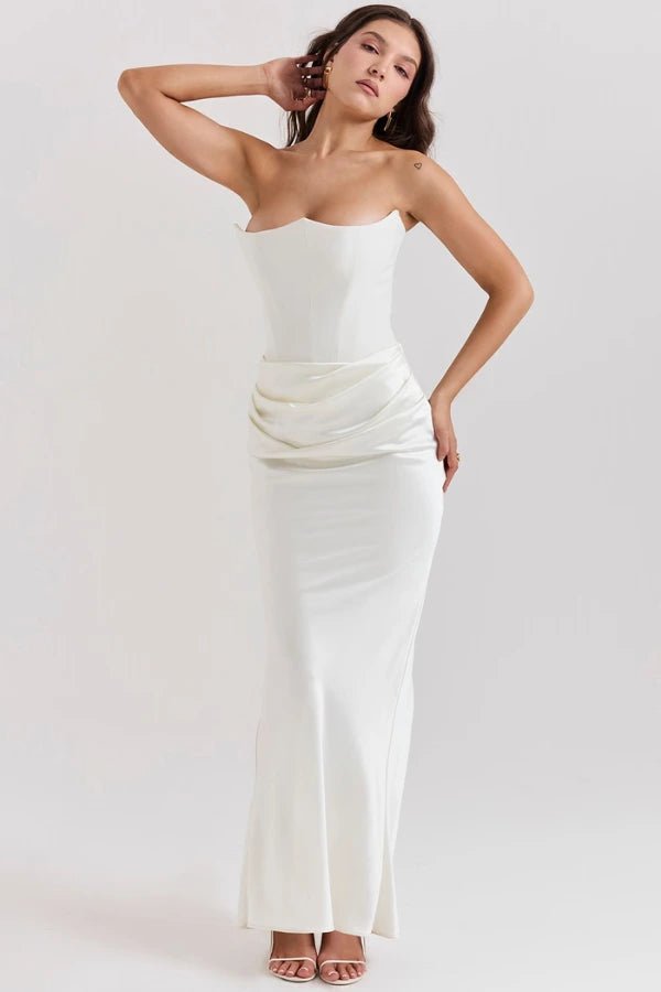 Robe longue corset bustier drapée