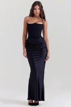 Robe longue corset bustier drapée