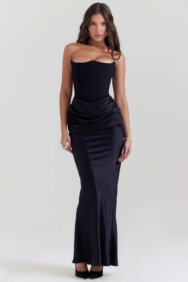 Robe longue corset bustier drapée