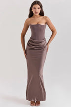 Robe longue corset bustier drapée