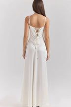 Robe longue corset à bretelles fines