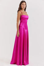 Robe longue corset à bretelles fines