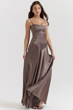 Robe longue corset à bretelles fines
