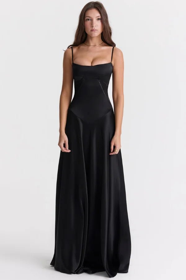 Robe longue corset à bretelles fines