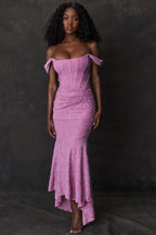 Robe longue corsetée en dentelle pour femme