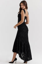 Robe longue corsetée en dentelle pour femme