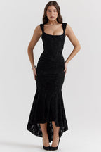Robe longue corsetée en dentelle pour femme