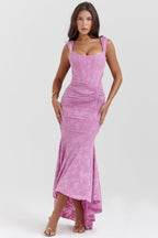 Robe longue corsetée en dentelle pour femme