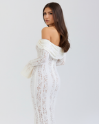 Robe longue dentelle florale épaules dénudées pour femme