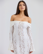 Robe longue dentelle florale épaules dénudées pour femme