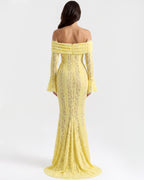 Robe longue dentelle florale épaules dénudées pour femme