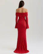 Robe longue dentelle florale épaules dénudées pour femme