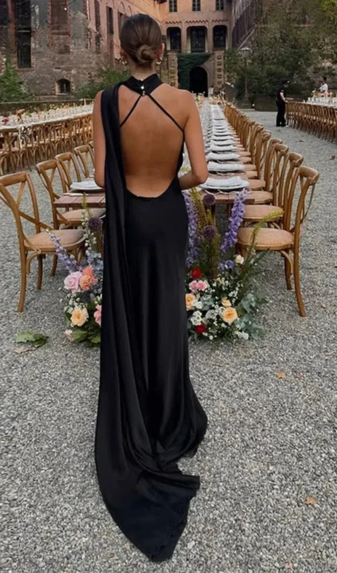 Robe longue drapée asymétrique à bretelle unique pour femme